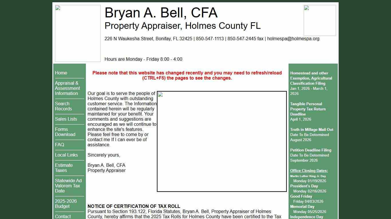 Bryan A. Bell, CFA Property Appraiser, Holmes County FL